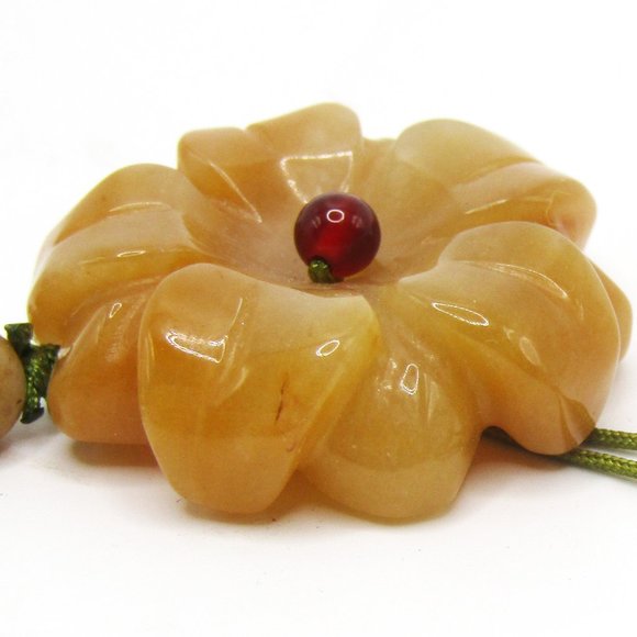 Carved Jade Flower Necklace Chinese Knot Adjustable Boho - Picture 3 of 5